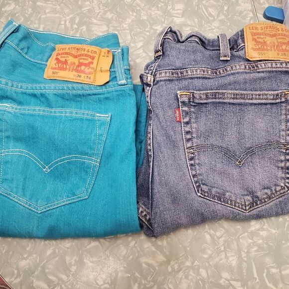 Levi's Original 501 Button Fly Jeans Men's Sz 36X34 Rare Bright Teal Blue Color - Picture 9 of 9